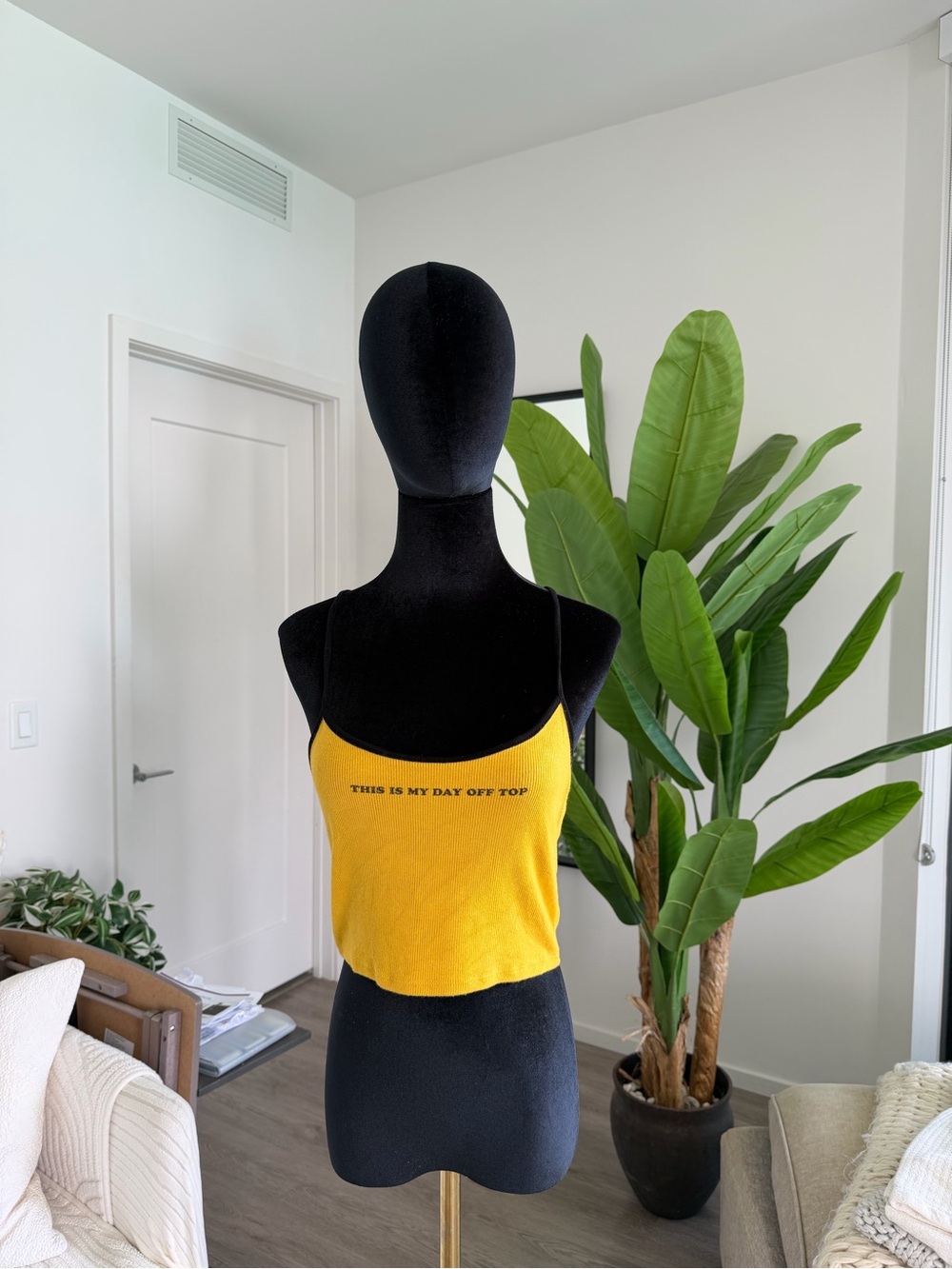 Bershka Yellow&black “This is my day off top” Tank Top - size S